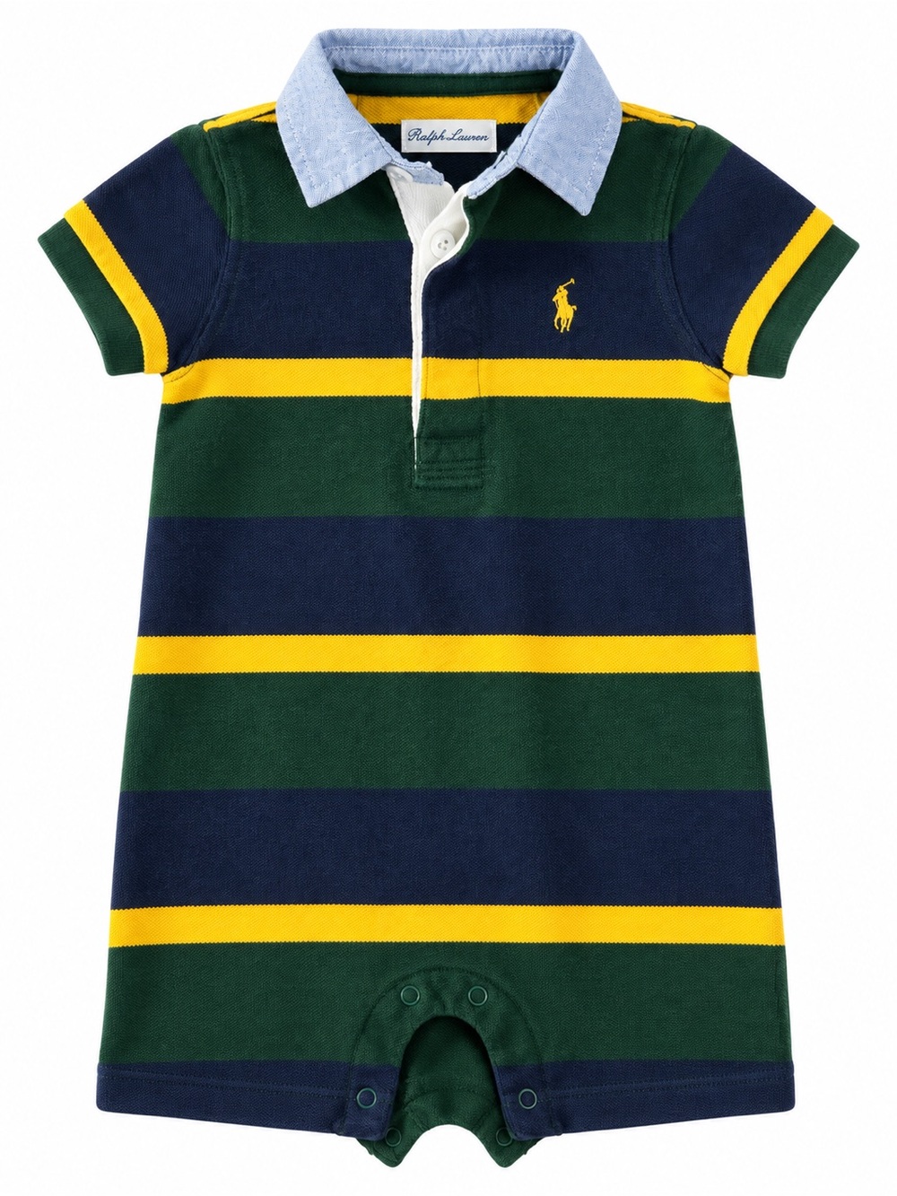 Ralph Lauren Green Navy & Yellow Striped Polo Footie